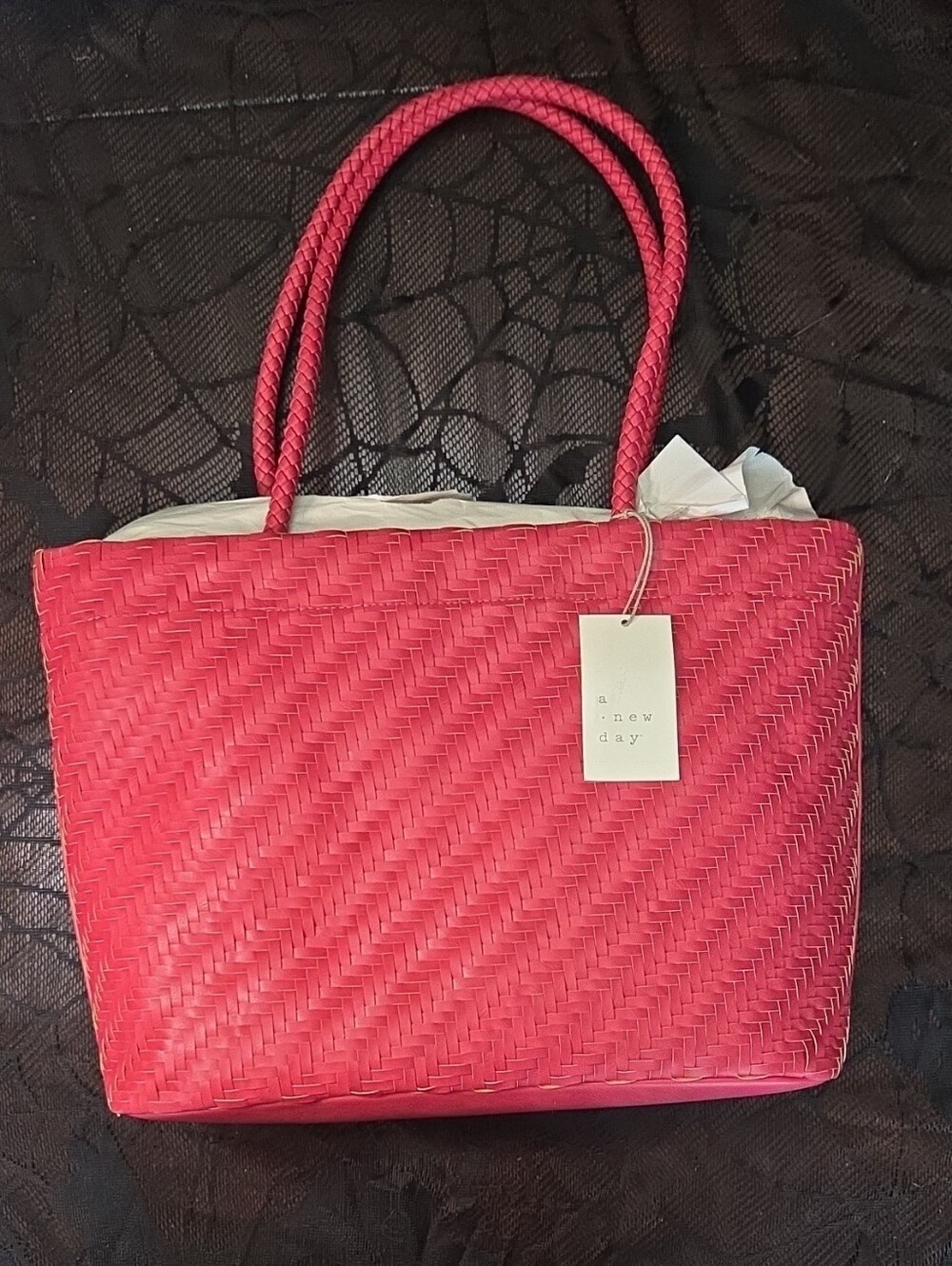 A New Day Woven Tote Bag - Berry Red